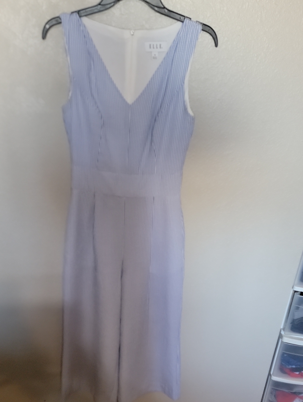 Elle Light Blue Striped Sleeveless V-Neck Jumpsuit